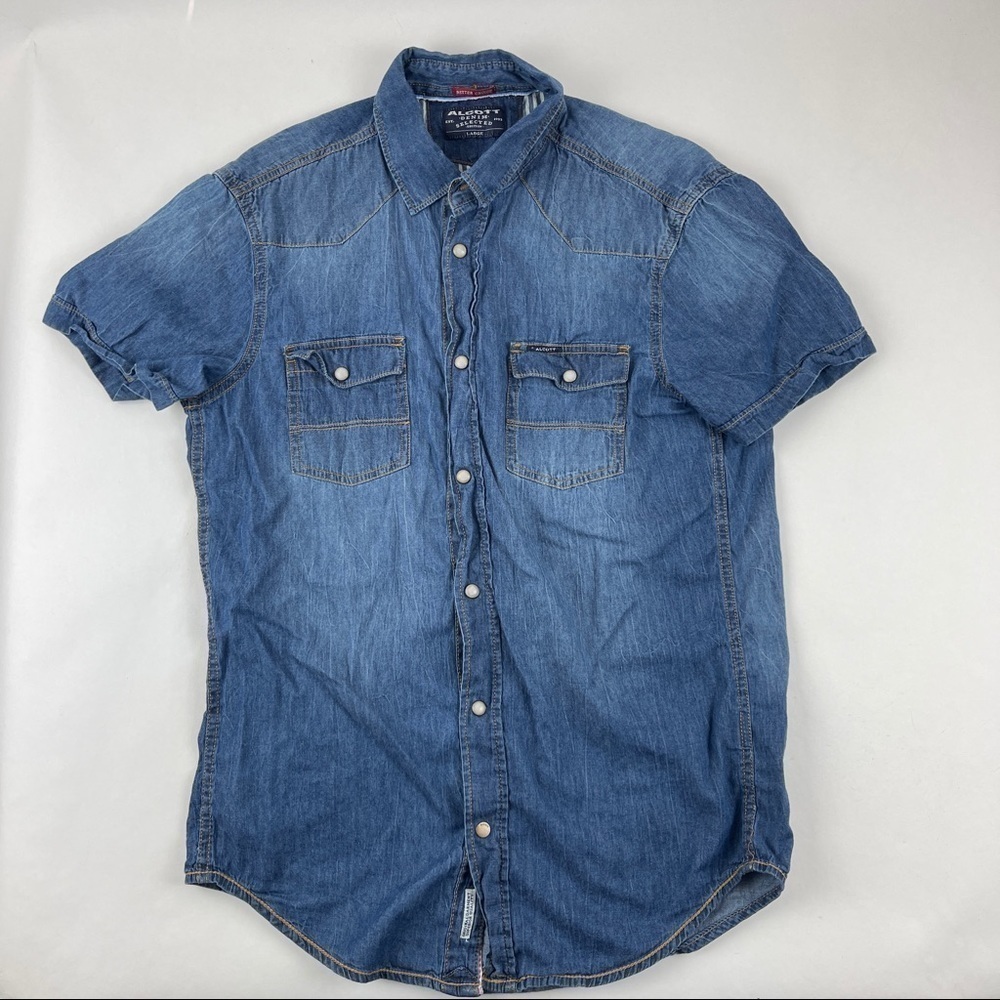 Alcott Denim Pearl Snap Shirt Boys Large Blue Short Sleeve Pockets